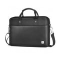 Black Oxford cloth laptop bag showing multiple interior organisational pockets and a security lock.