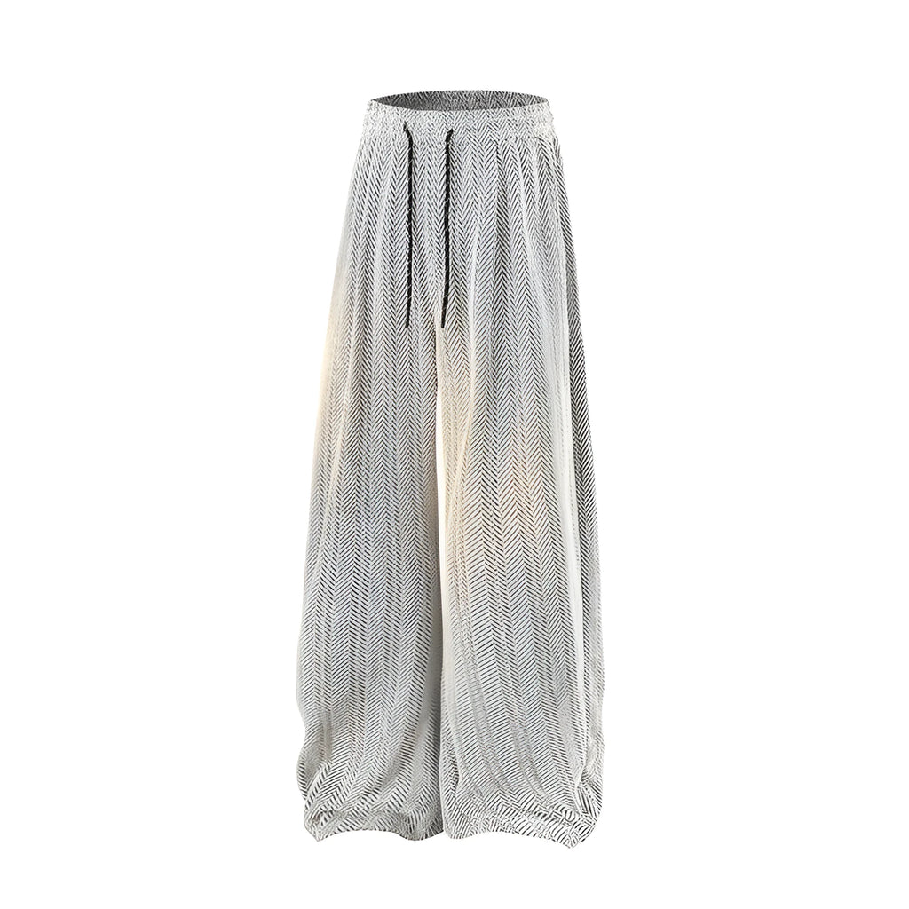 Man's straight-leg fleece-lined casual trousers in lightweight grey fabric with an elastic waistband.