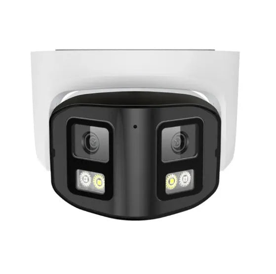 4MP dual-lens IP66 waterproof panoramic CCTV webcam for indoor and outdoor security surveillance.