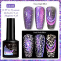Bottle of Diamond In The Debris Cat Eye Series Nail Polish Gel showing glitter and diamond fragments, with six colour options displayed.