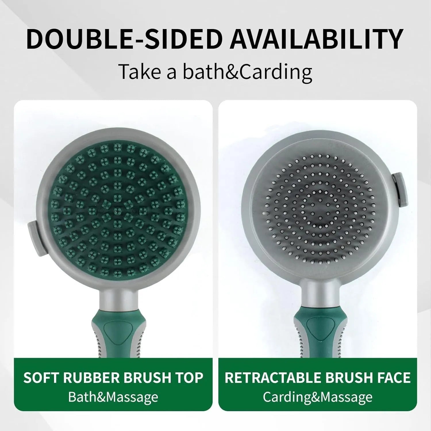 Green and pink 2-in-1 silicone cat hair brush with retractable slicker and massage pins for pet grooming