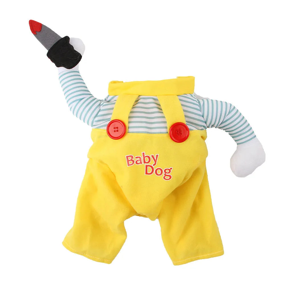 Yellow knife assassin themed cat costume with B02405 colour design in polyester