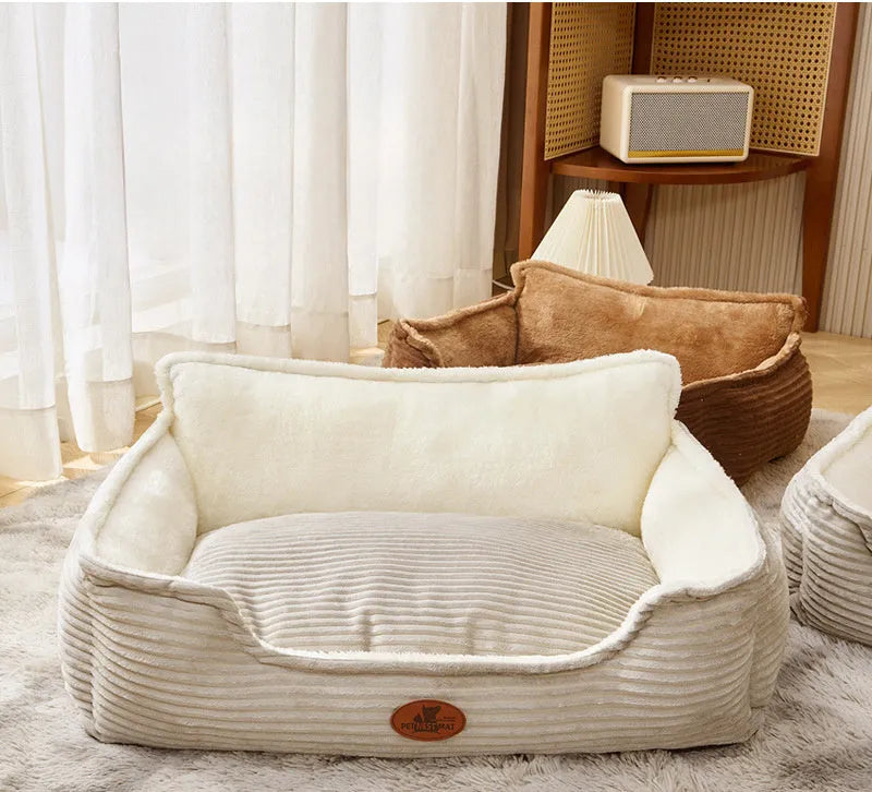 Removable washable pet bed cushion for dogs and cats in coffee colour