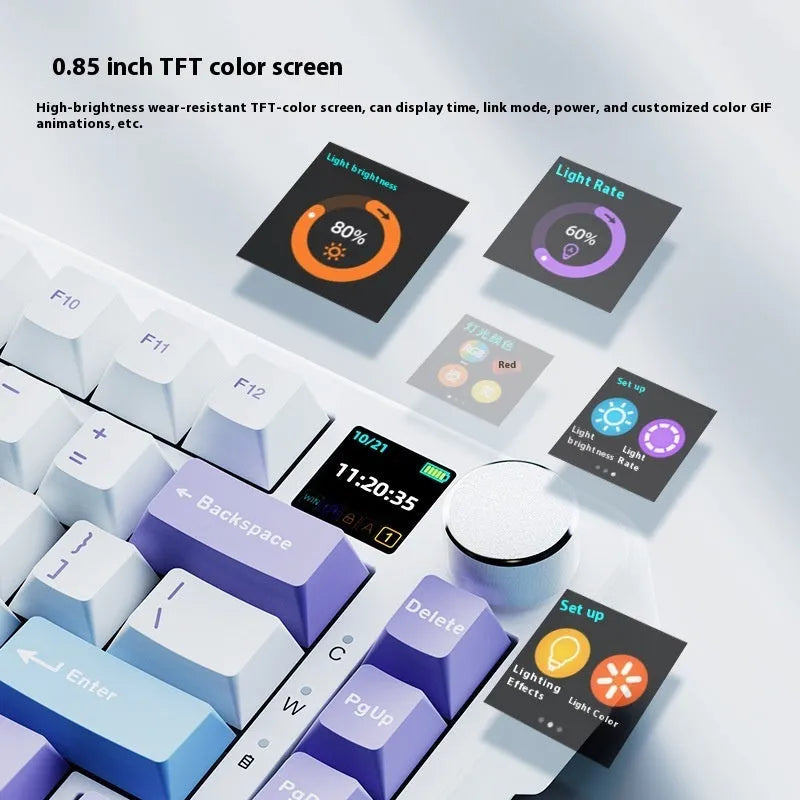 Black, grey and yellow wireless mechanical keyboard with compact 75% layout and switch puller tools