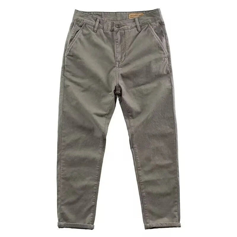 Men's slim straight-leg casual trousers in micro elastic fabric available in four colours