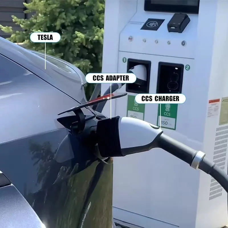 Black Tesla charging plug conversion adapter with PC+nylon shell.