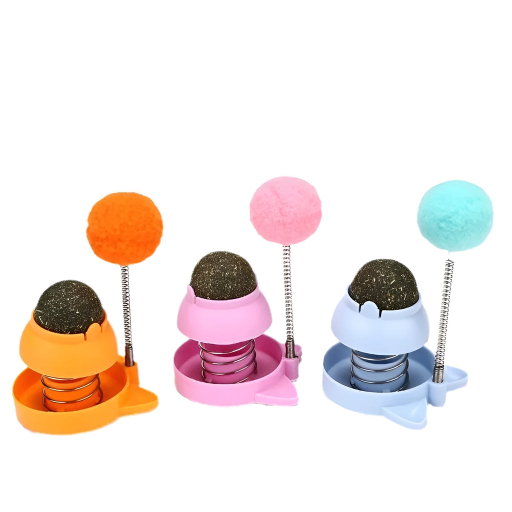 Lucky cat mint ball toy with four mint balls for feline play and dental grinding