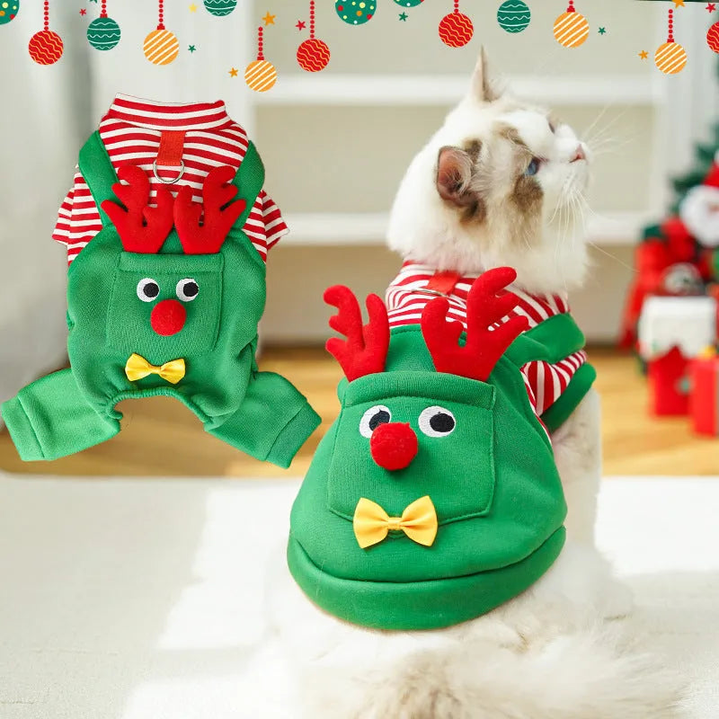Christmas elk print polyester pet clothing, vest and four feet styles, sizes XS to 2XL