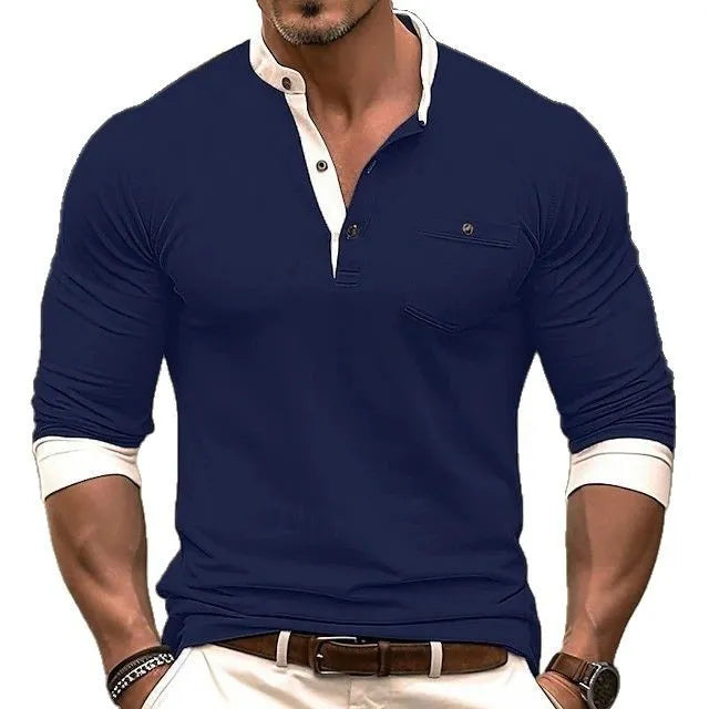 Men's cotton long sleeve t-shirt in solid colour with round neck casual design