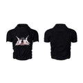 Black men's slim fit T-shirt with printed pattern, short sleeves and round neck collar