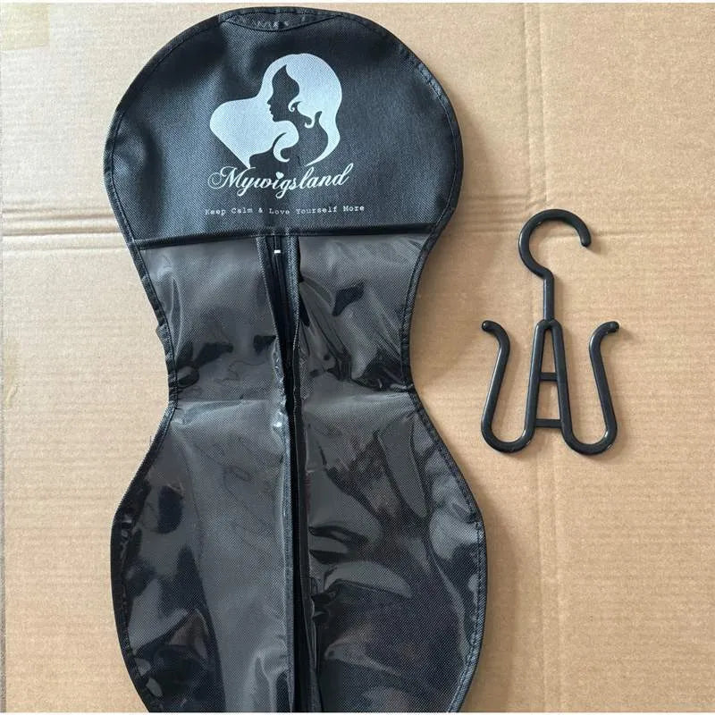 Non-woven zipper dustproof bag 29x60cm for wig storage in bedroom, black colour, with hook