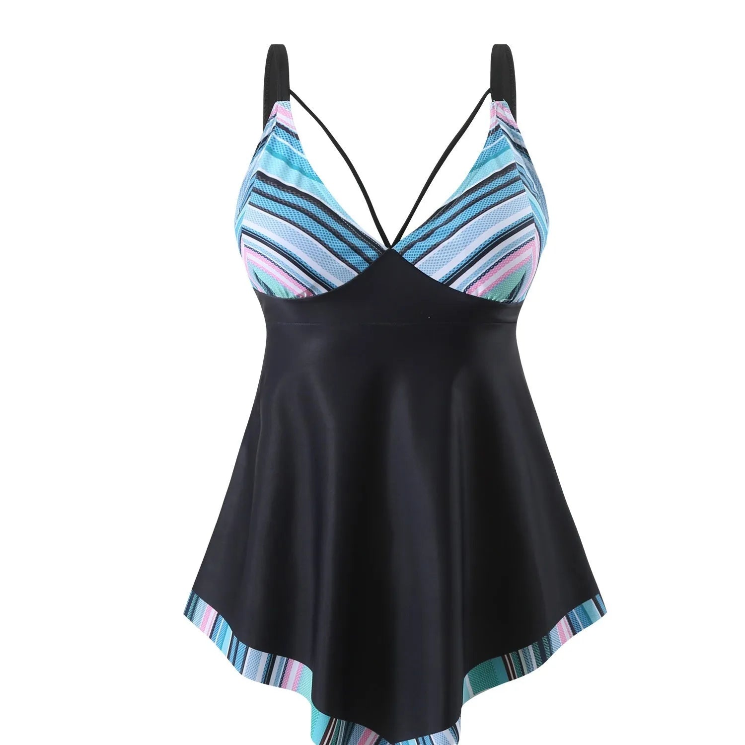 Plus size woman in green backless two-piece quick-dry bikini swimsuit for swimming.