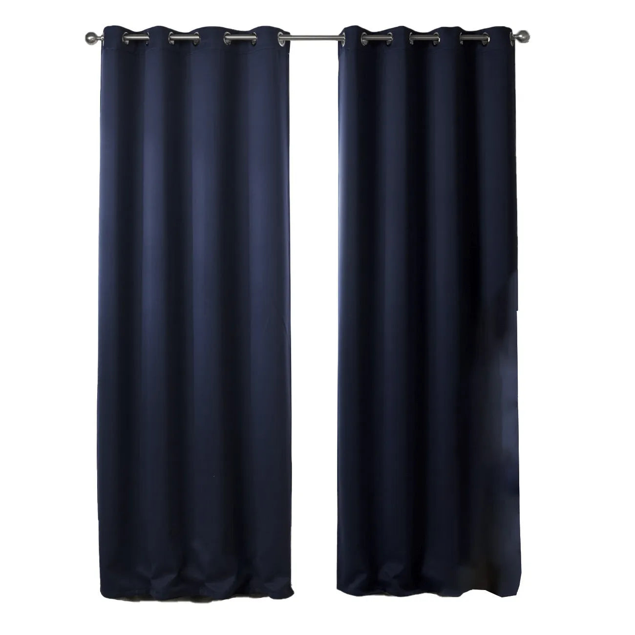 Dark navy blue modern blackout curtain made from shading cloth, hanging as a finished vertical panel.