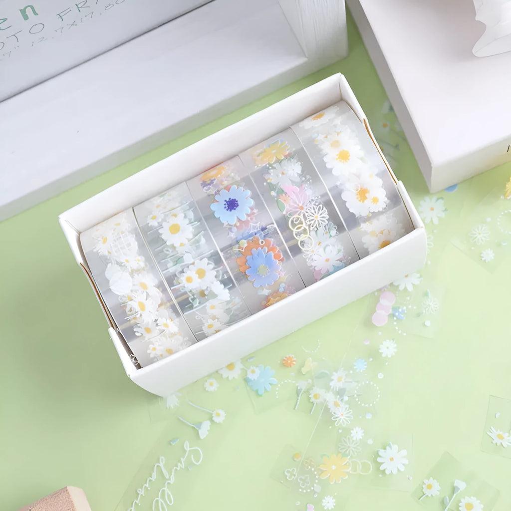 Midsummer Daisy cartoon pattern transparent adhesive tape roll showing 1.5cm width