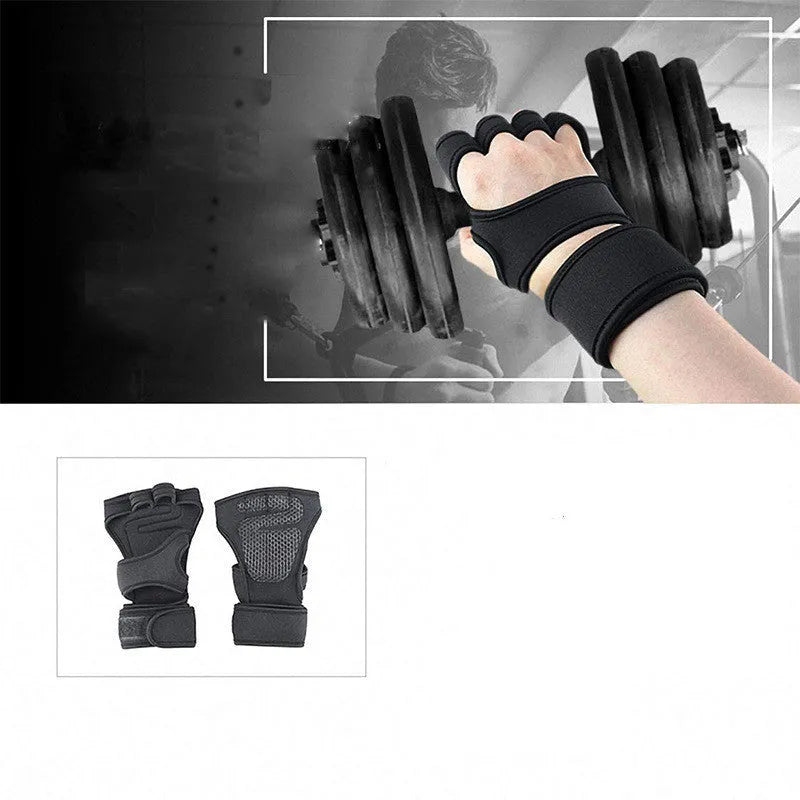 New sports half finger gloves with non-slip silicone palm protection for fitness equipment, black colour