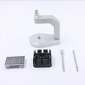 Silver-coloured tool steel press strap removal tool for watches and jewellery with metric blade.