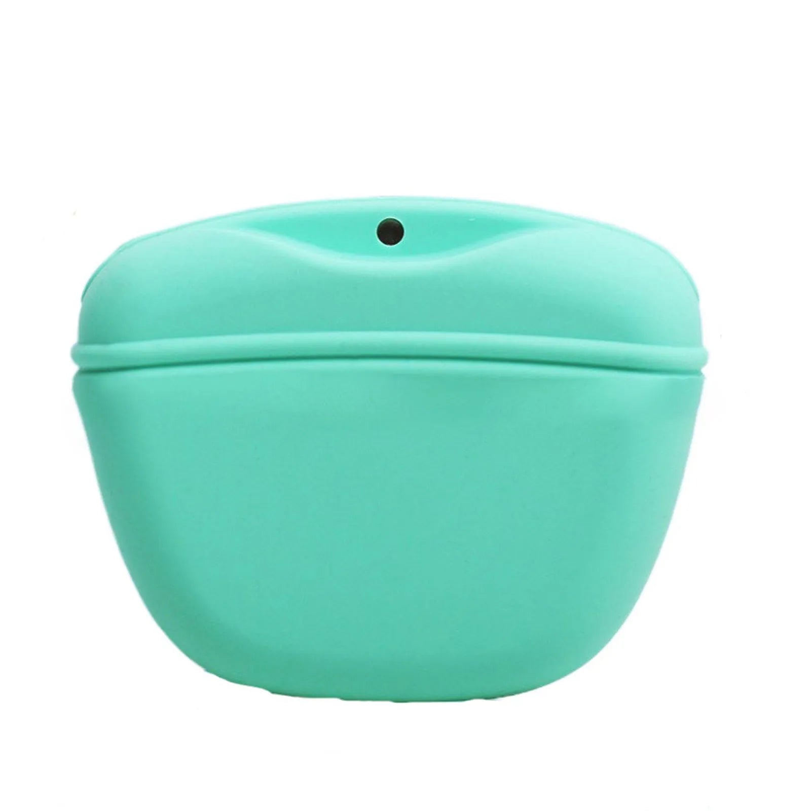 Silicone dog training treat waist bag with clip, shown in various colours.