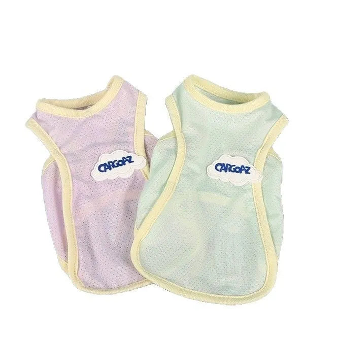 Grass green polyester vest for a cat on a white background, showing a sports-style fit.