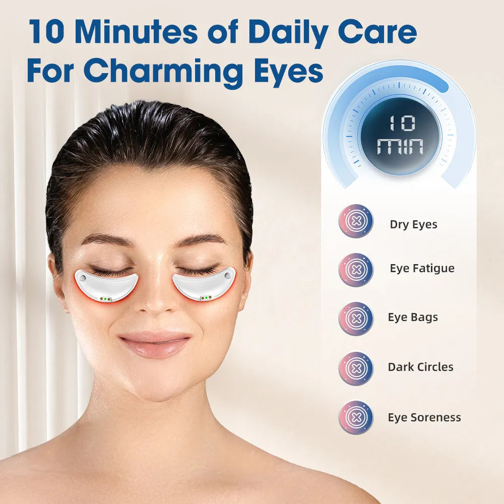 White wireless red light EMS eye and facial massager device for home beauty care