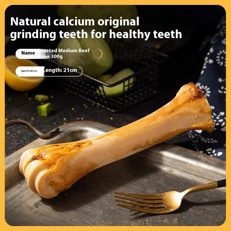 Roasted ox bone dental chew stick for puppies in large, medium, and small sizes.