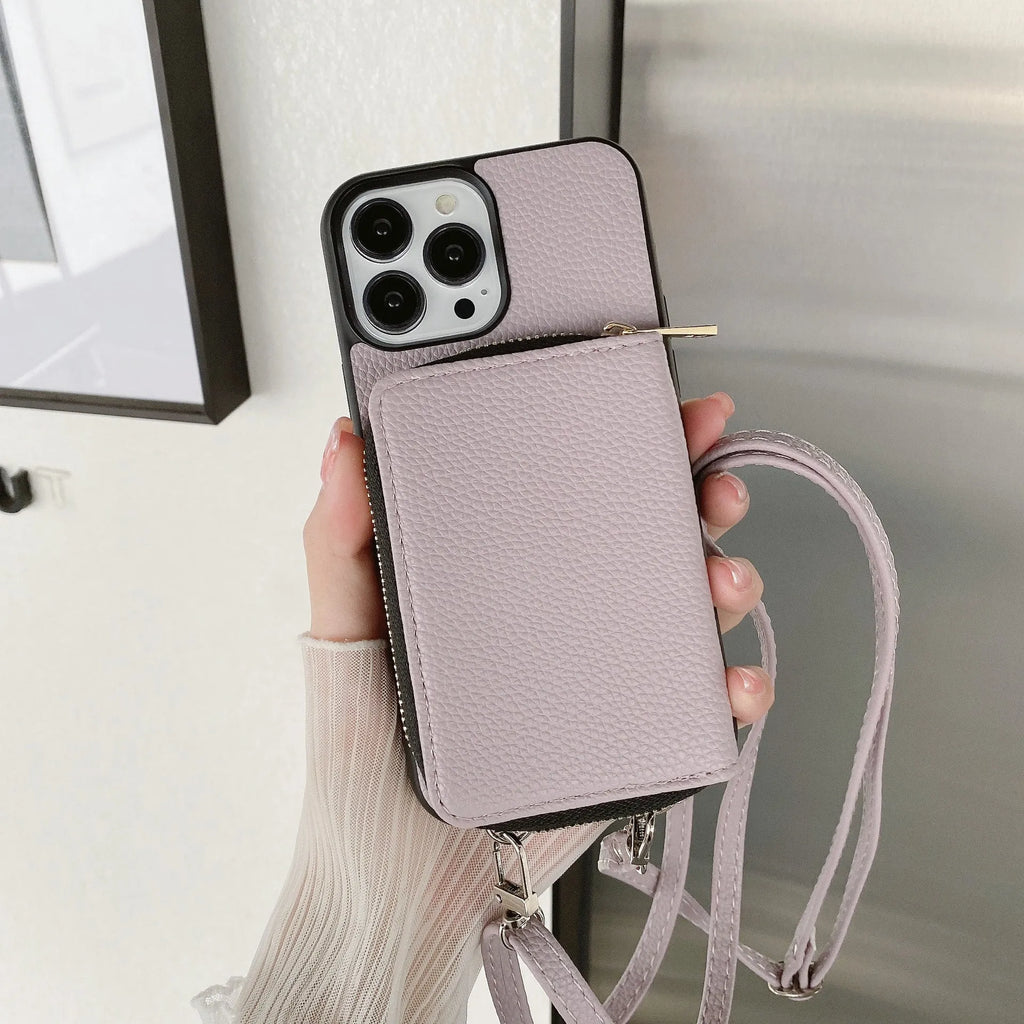 Litchi pattern phone case for iPhone in PC and leather, shown in blue colour.
