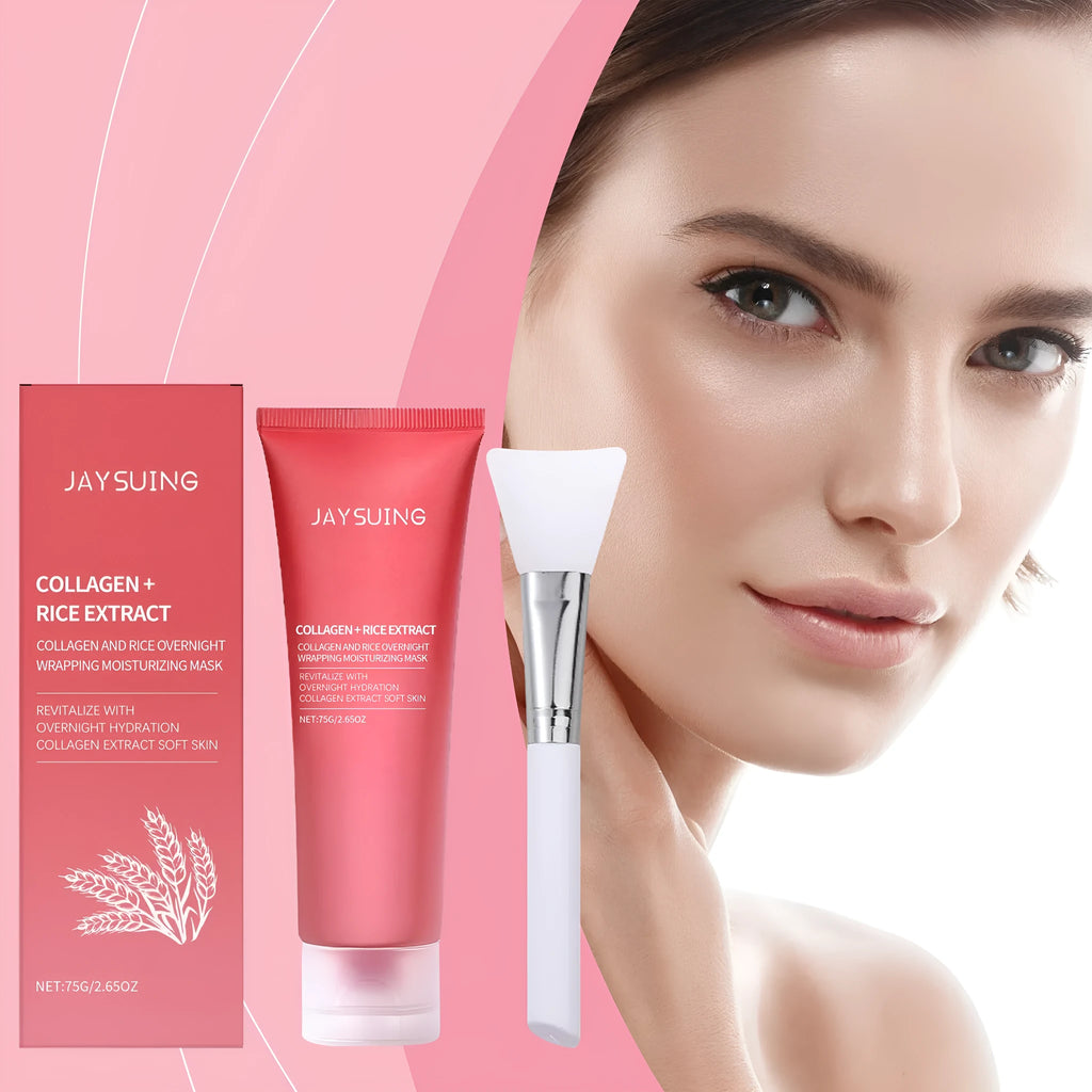 75g tube of collagen rice facial mask with applicator brush for dry skin hydration