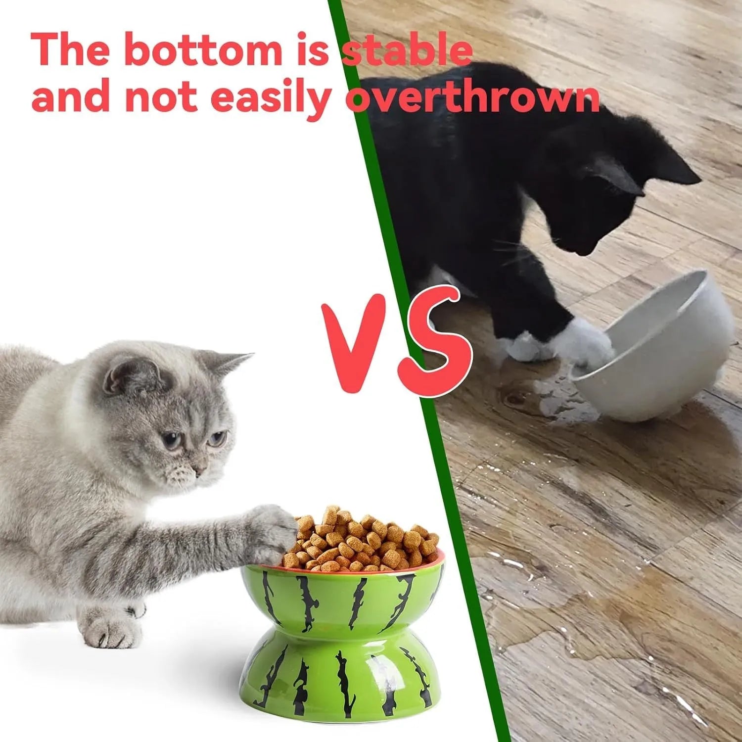 Ceramic elevated cat bowl with tilted design and patterned finish for comfortable pet feeding