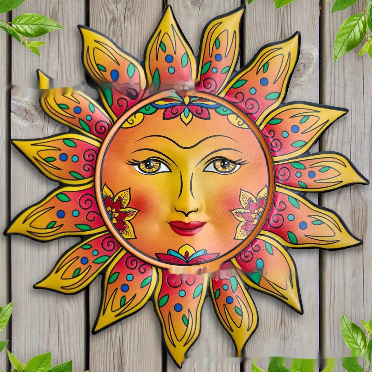 Iron sun face metal wall hanging decorative craft in a selected colour.