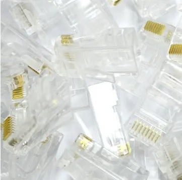 White unshielded RJ45 network connector with gold-plated three-fork contacts and all-copper insert