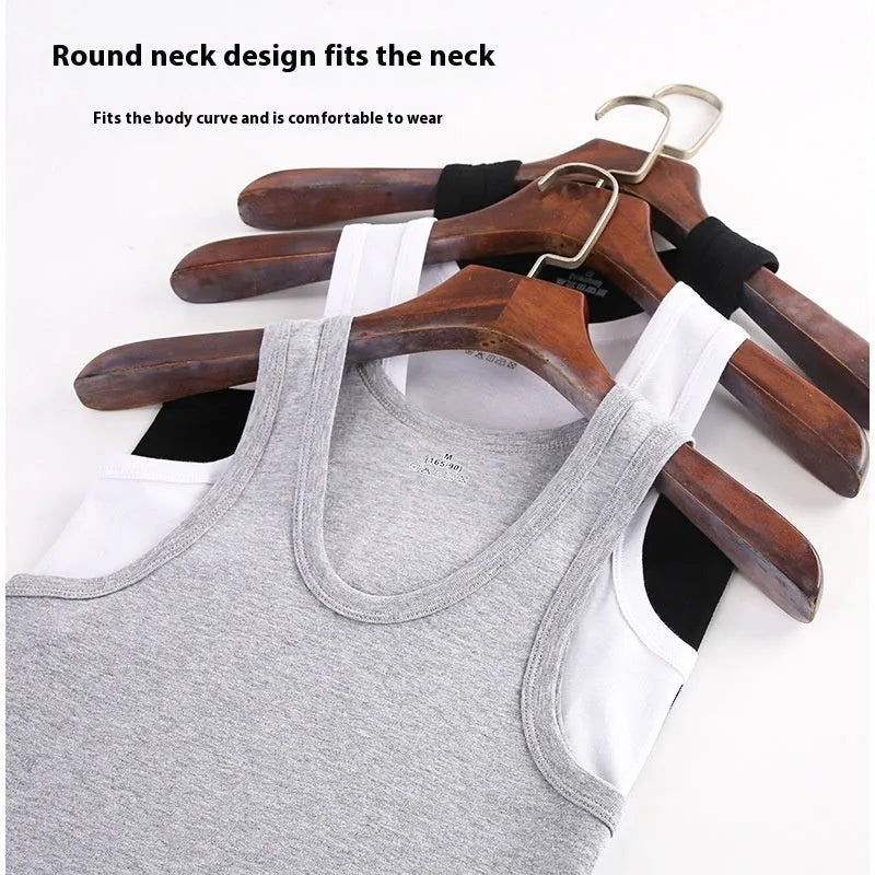 Men's pure cotton slim fit sports vest in white, front view, with stretch fabric for breathable underwear