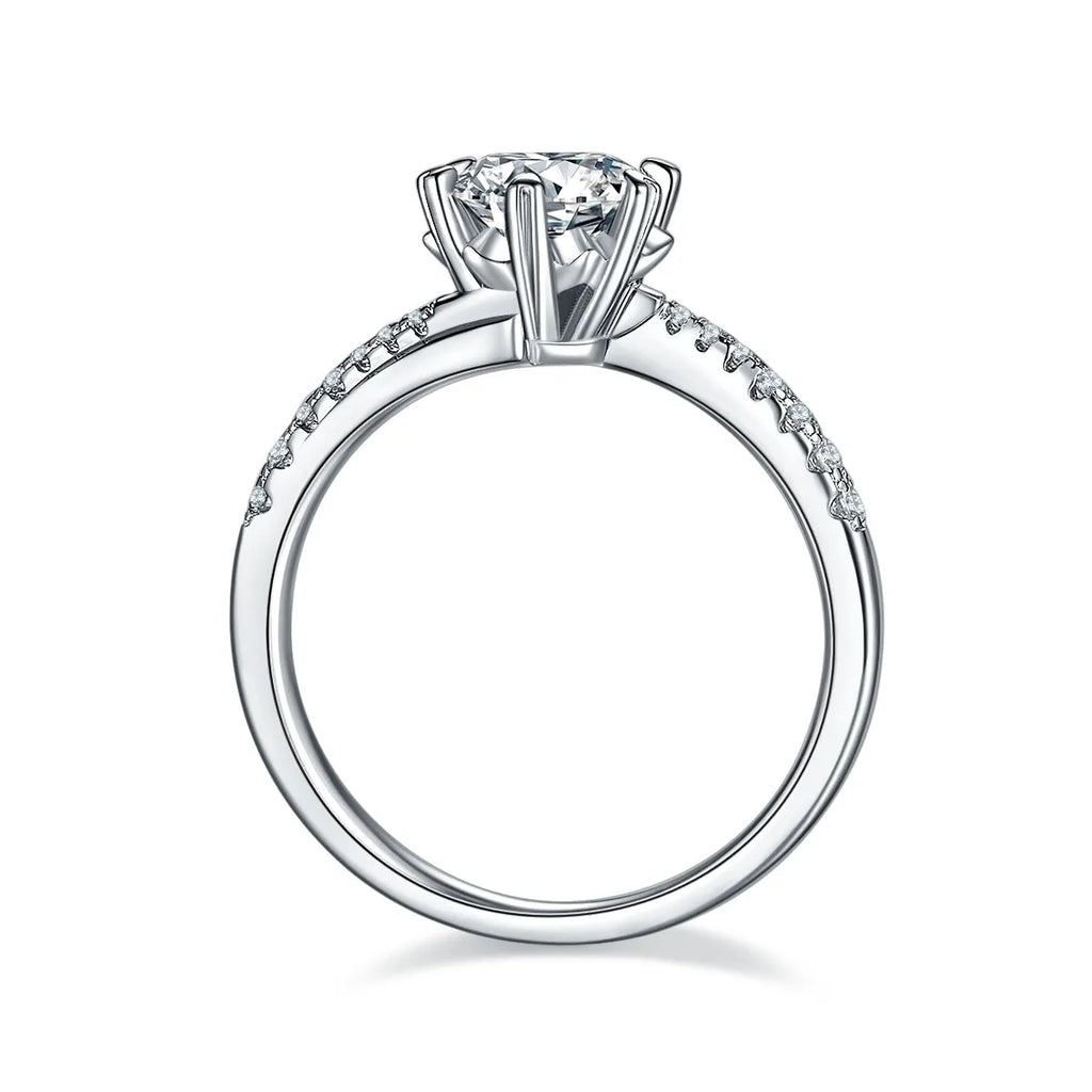 Snowflake Dance wedding ring set with 1 carat moissanite, S925 silver platinum-plated, sizes 5 to 9, gift box and GRA certificate