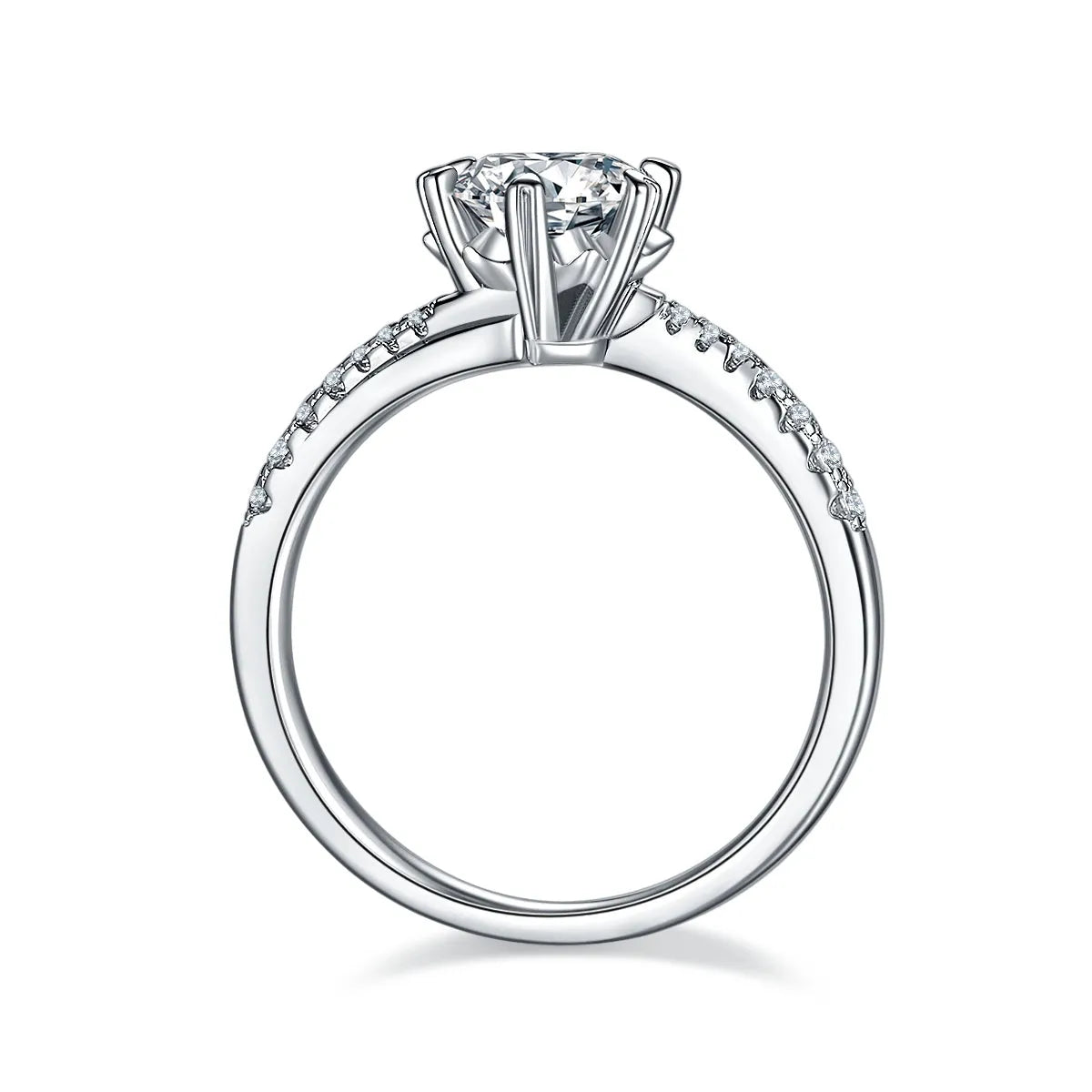 Snowflake Dance wedding ring set with 1 carat moissanite, S925 silver platinum-plated, sizes 5 to 9, gift box and GRA certificate