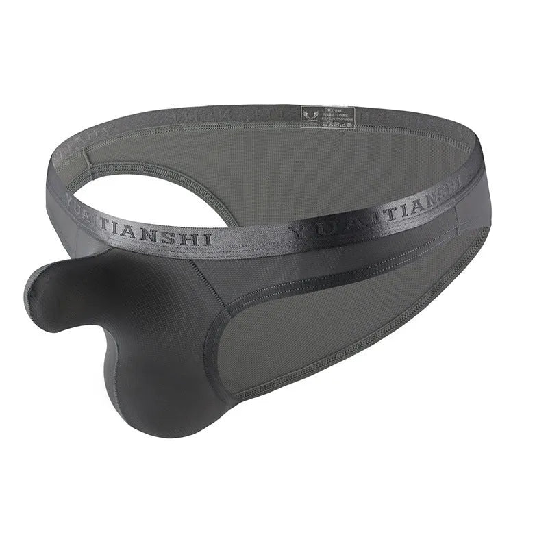 Men's thin solid colour low-waist underwear in breathable nylon fabric.