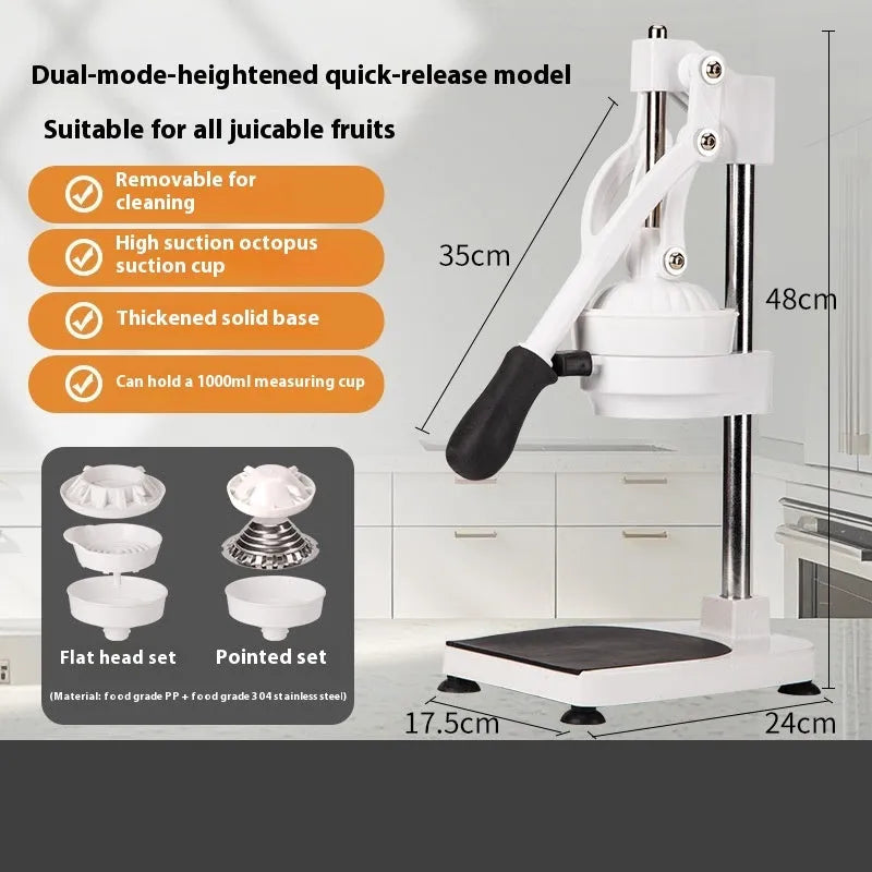 Commercial manual orange juicer with stainless steel and nylon construction options for bar and restaurant use