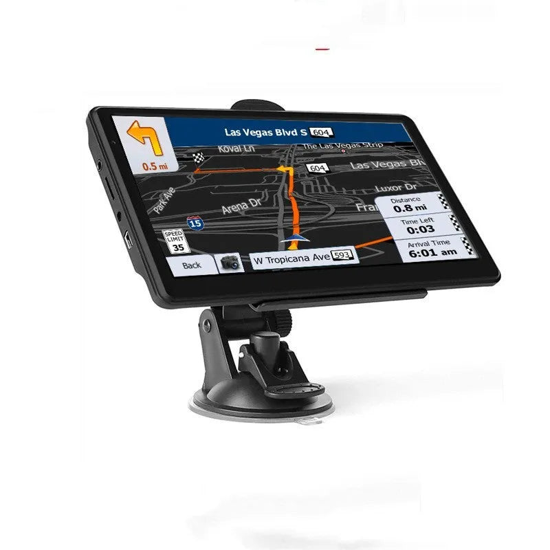 7-inch portable car GPS navigation device with HD touchscreen display on dashboard mount