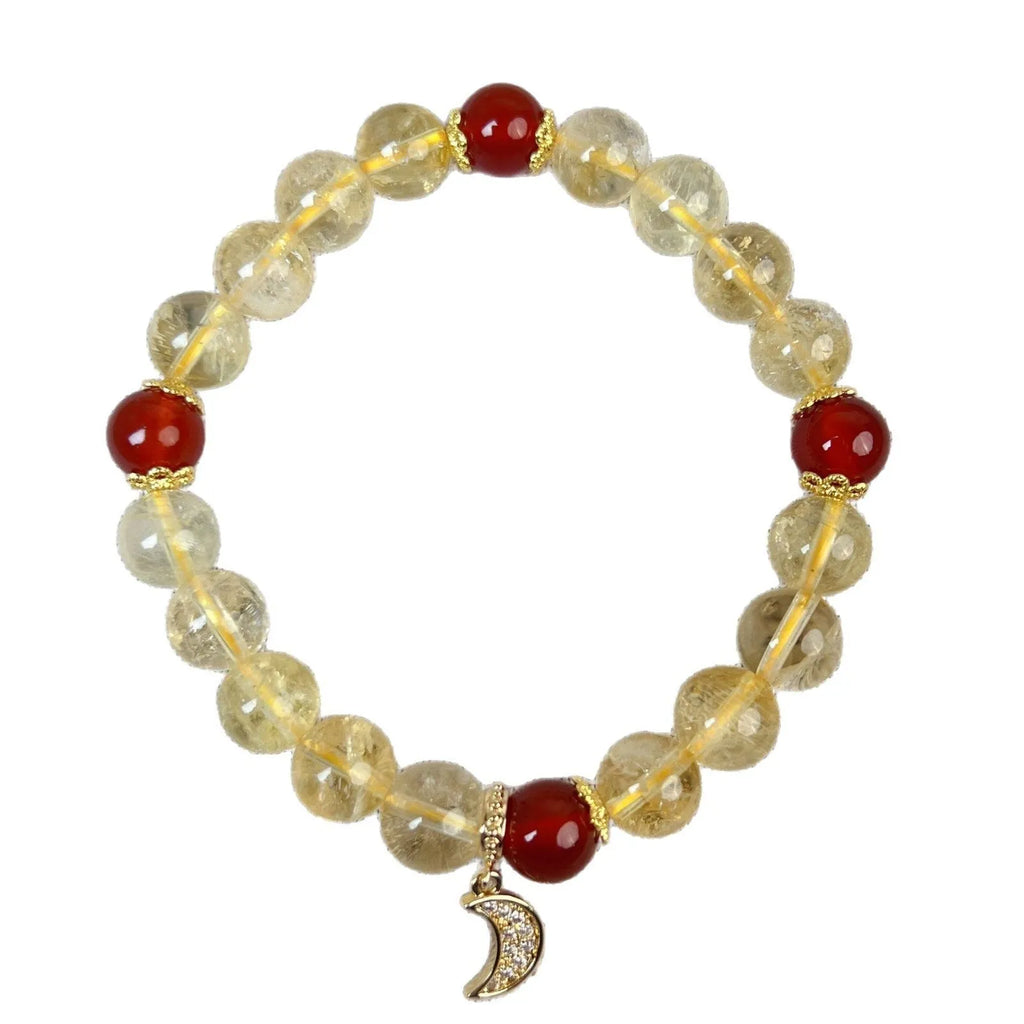 Citrine Red Agate Moon Boom Bracelet showing crystal stones and celestial charms
