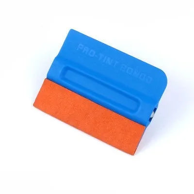 ABS plastic automotive vinyl wrap scraper tool with a blue deerskin scraping pad.