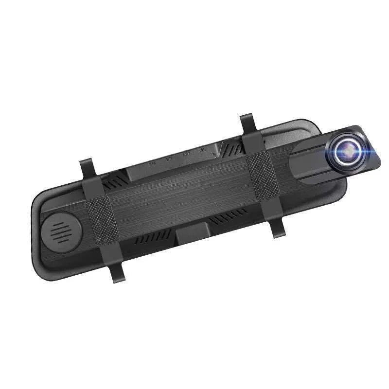 10-inch touch screen streaming dashcam rearview mirror with dual lens and blue anti-glare coating