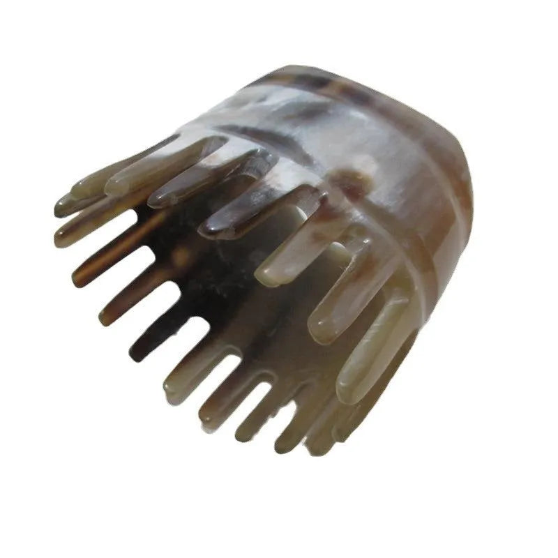 Natural black buffalo horn meridian massage comb with half-wide teeth and pointed tip design