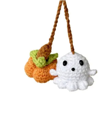 Polyester plush hand-woven cartoon automobile hanging ornament showing Halloween bat and ghost designs.
