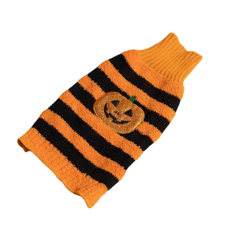 Halloween dog sweater in acrylic for small dogs, orange or black pet costume jumper, sizes XS to XL