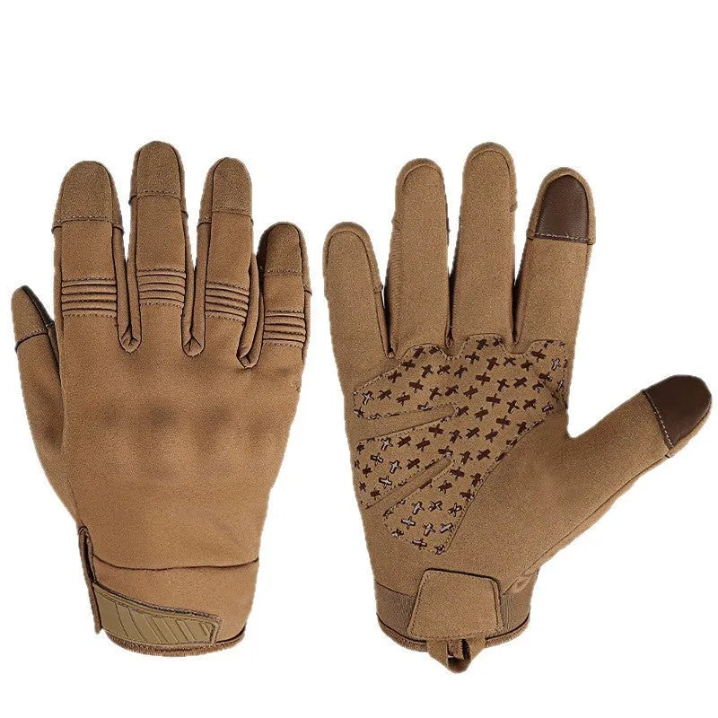 Outdoor multifunctional tactical gloves in A24 Black with touch screen fingertips from front view