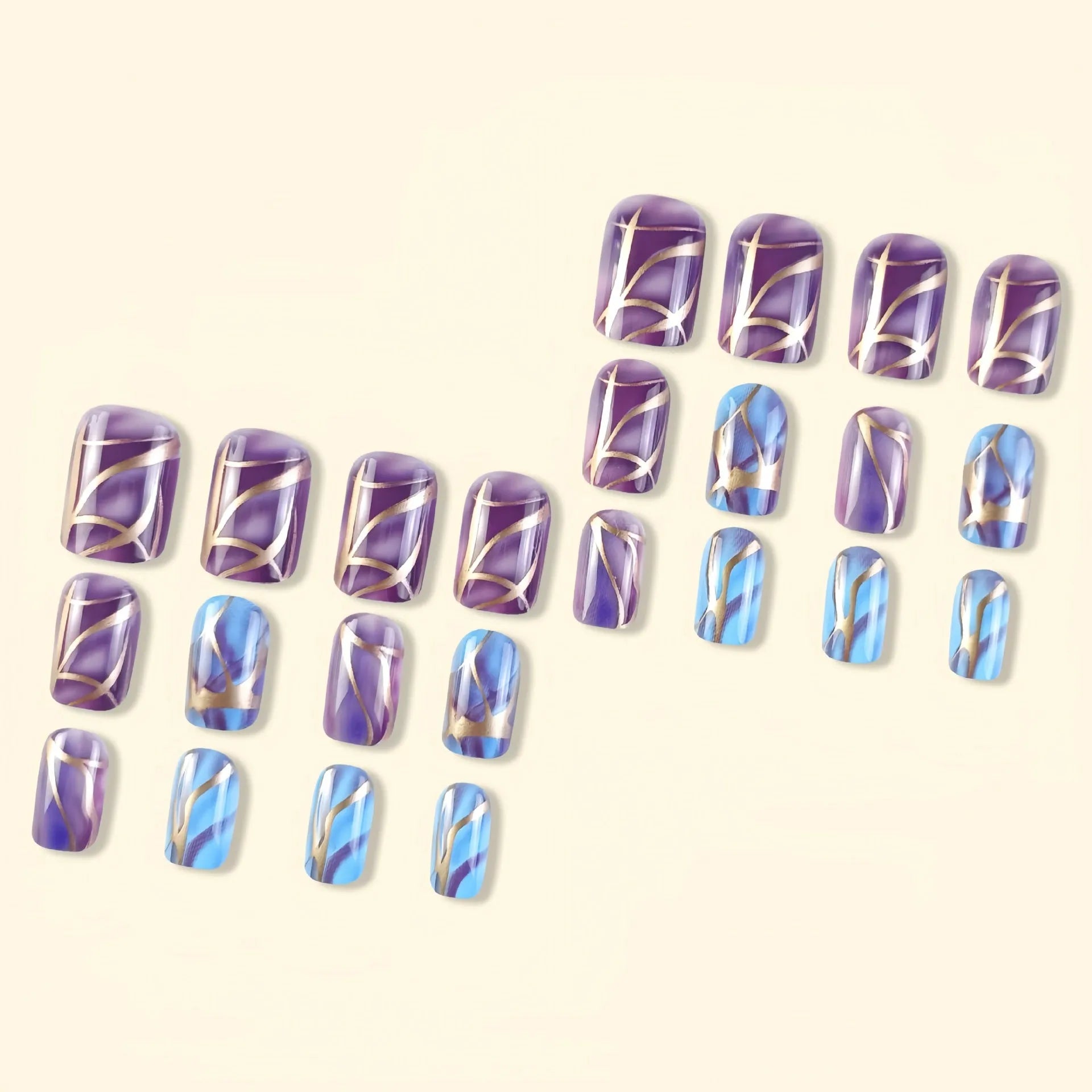 Purple striped mid-length nail stickers for gel nail decoration in European and American style