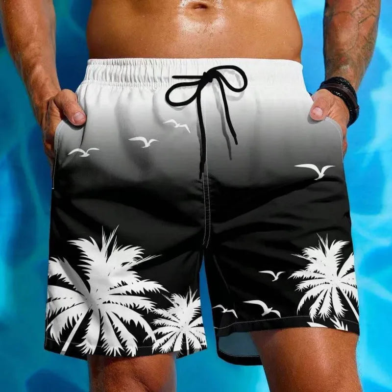 Men's loose fit swimming trunks in polyester fabric with ethnic style design