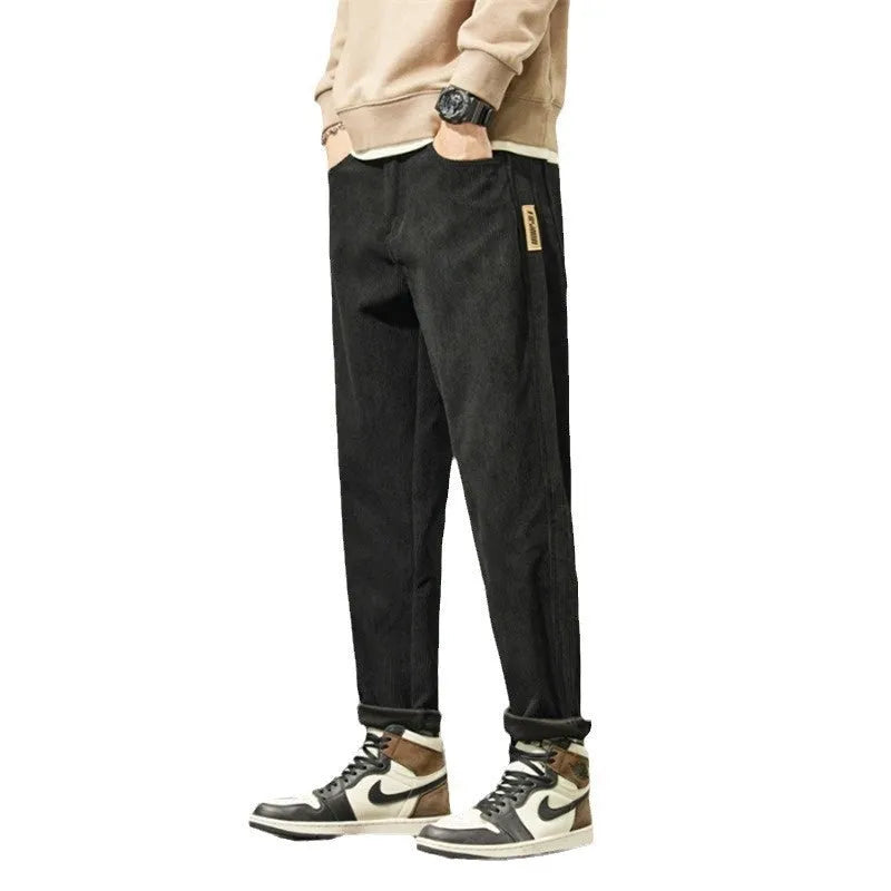 Men's corduroy casual trousers in tapered straight-leg design with street fashion styling