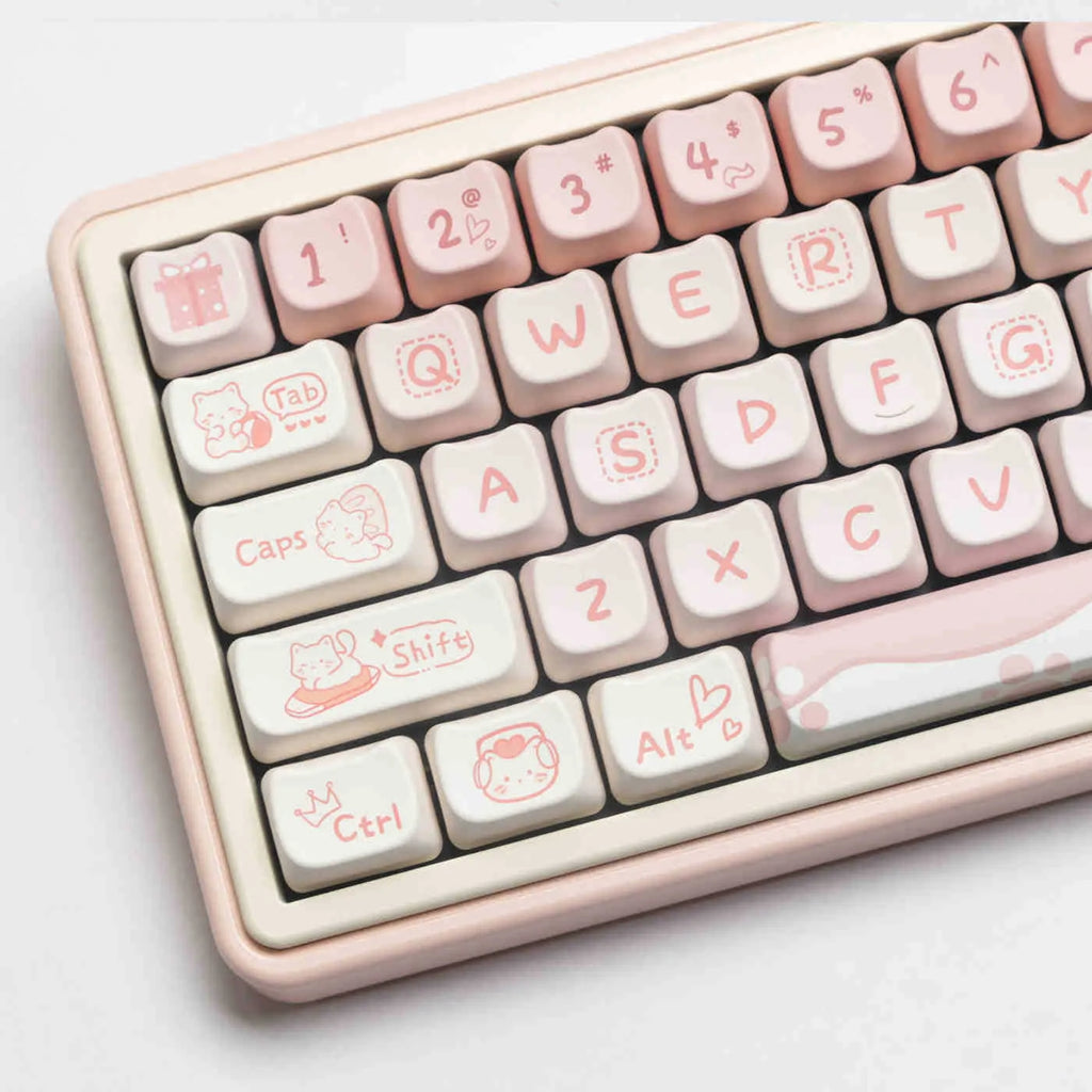 Full set of PBT sublimation key caps for mechanical keyboards showing 98+ keys in various sizes