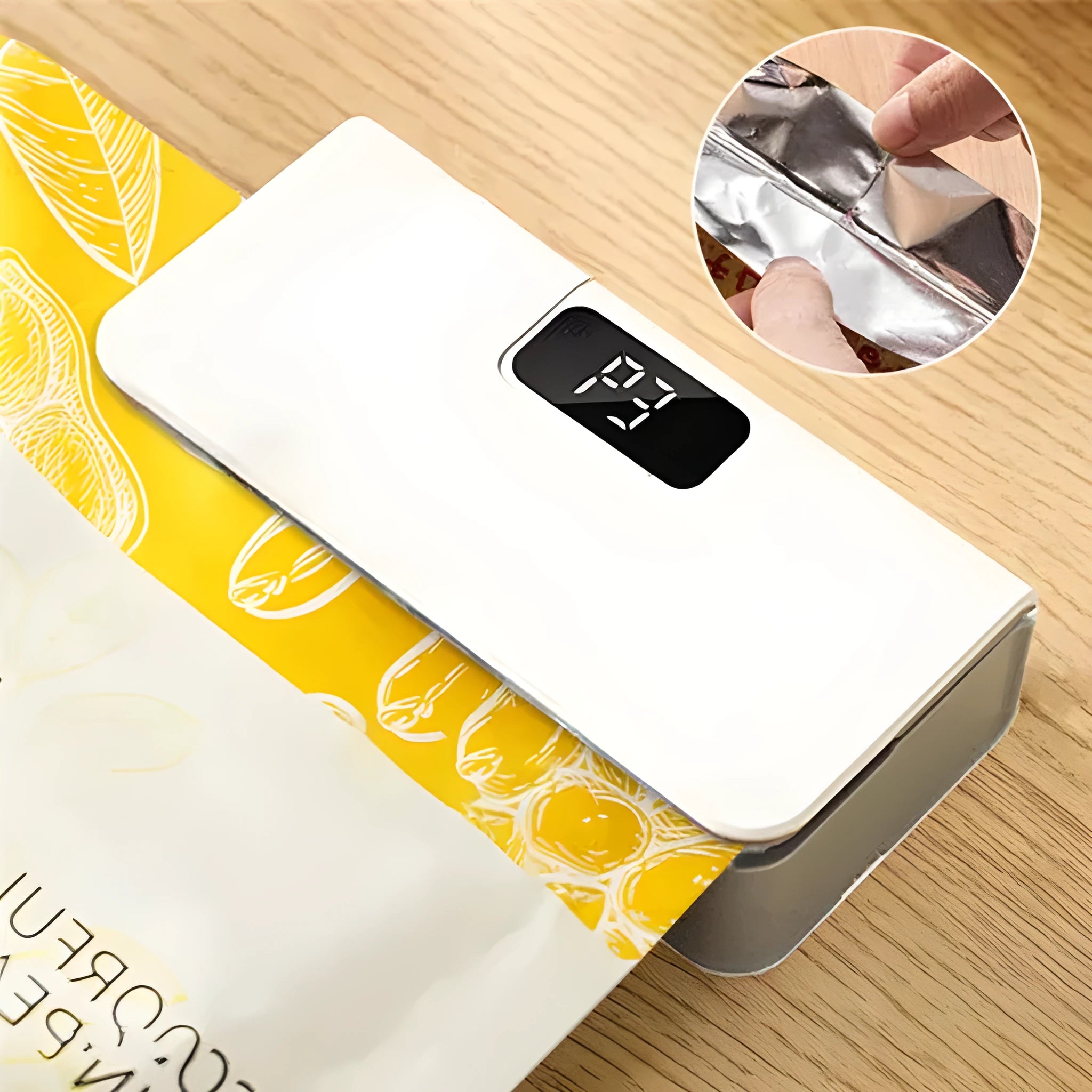 Small white or blue portable hand press heat sealing machine for plastic snack bags