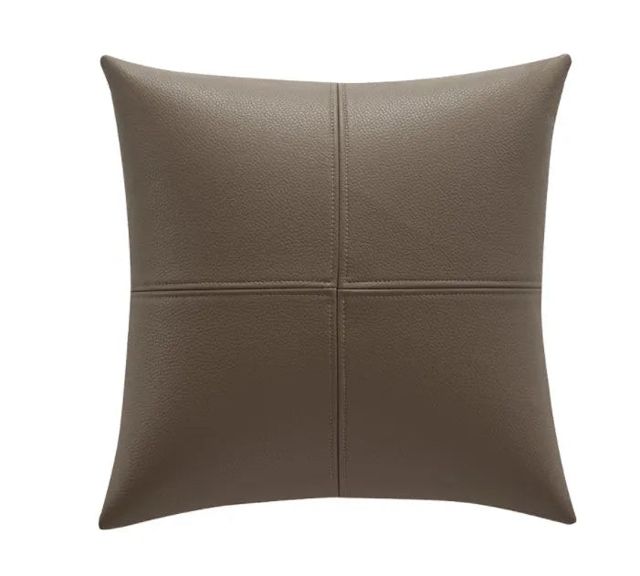 Solid colour soft cowhide leather pillow cover in a Nordic style, shown in a neutral tone.