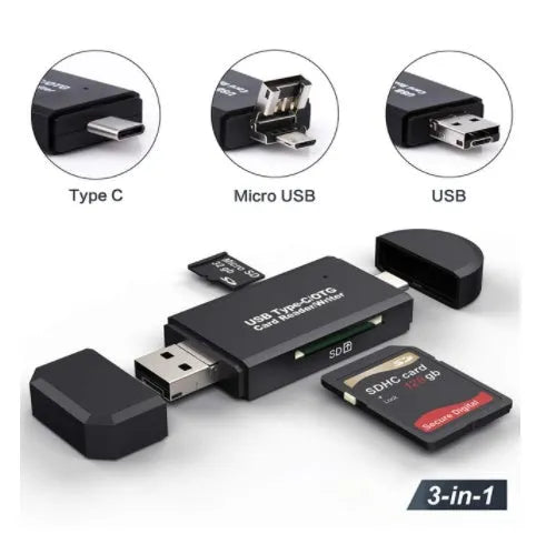 Black USB 3.0 memory card reader for SD and TF cards