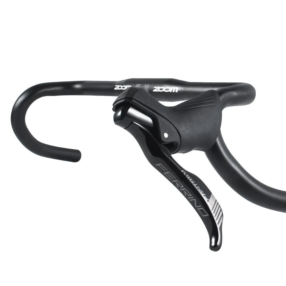 Black aluminium road bike bent handlebar showing 420mm width and 31.8mm clamp diameter